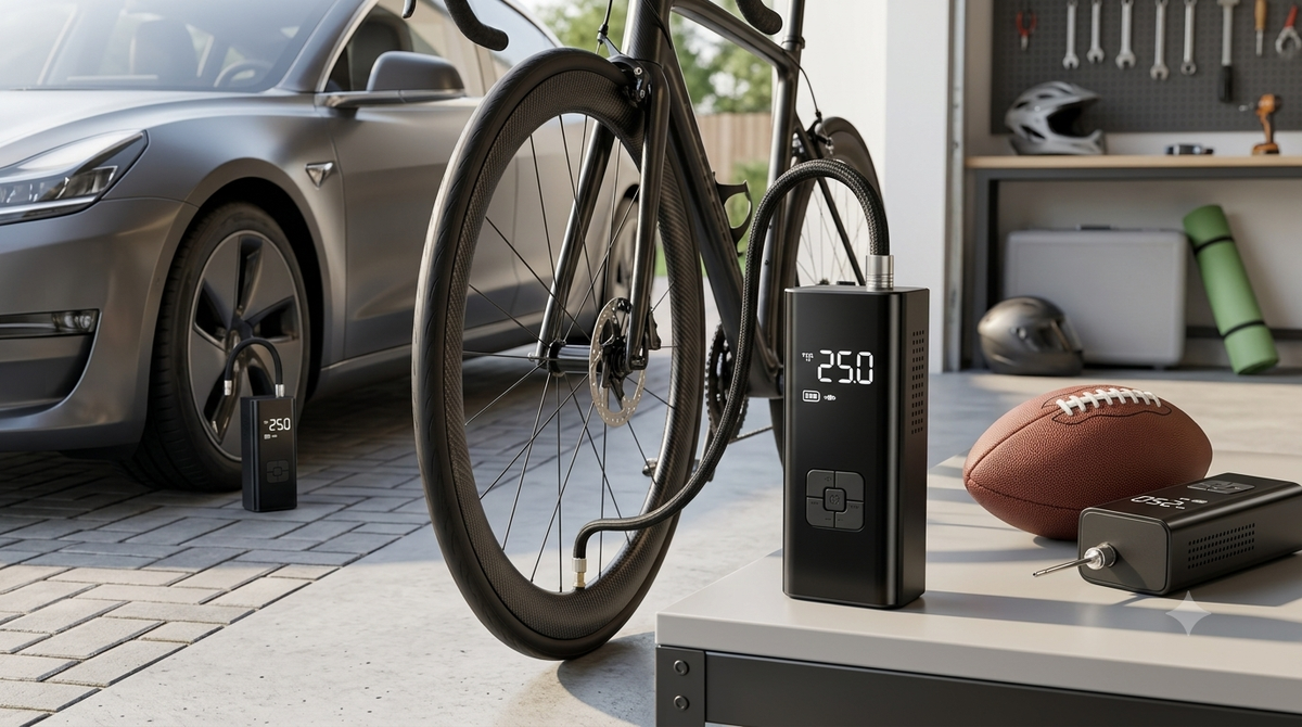 Portable tire inflator for cars, bikes, and sports balls